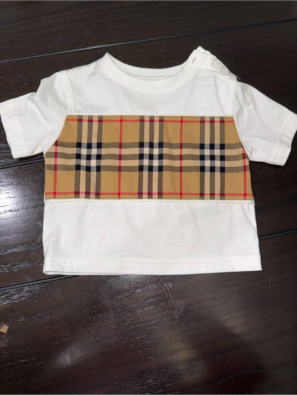 Burberry White Tee with Signature Beige Plaid Chest